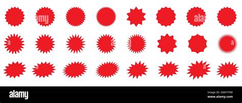 Set Of Vector Red Starburst Sunburst Badges Simple Flat Style Vintage