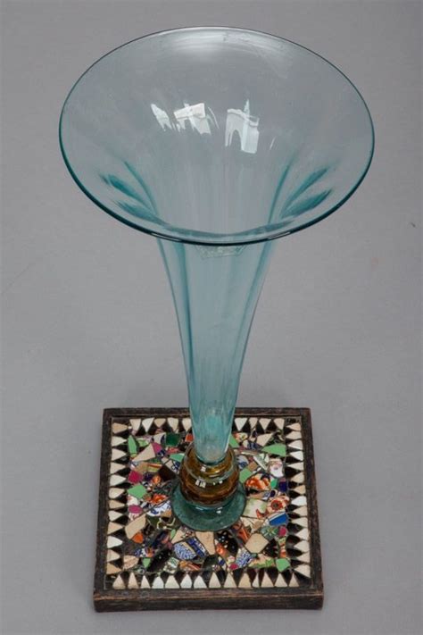 Pale Blue Glass Vase with Mosaic Base - Item:5662