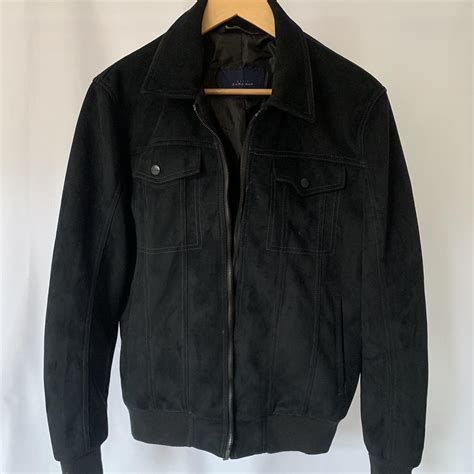 Black Faux Suede Jacket Zara Large 4 External Depop