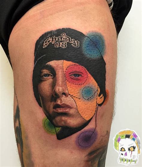 Eminem Portrait Tattoo On The Right Thigh