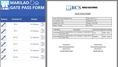 Asset Transfer Gate Pass Form Royale Group It Helpdesk