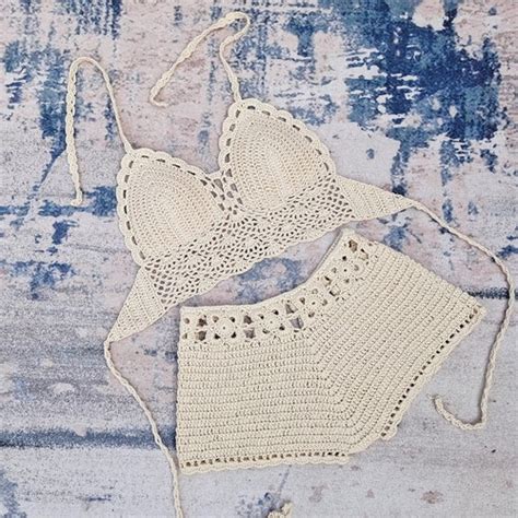 Summer Women S Beach Bikini 2 Piece Set Hand Crochet Woven Etsy