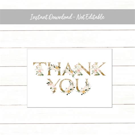 Thank You Card Printable Folded Thank You Card Pink Floral Etsy