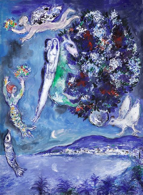 Marc Chagall Lovers Original Lithograph Signed Print Coa Les