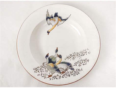 Assiette Creuse Fa Ence Bordeaux Vieillard Grands Oiseaux Millet Oies Xix