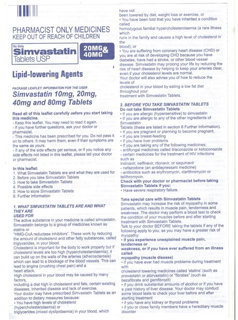 Package Leaflet Information For The Patient Simvastatin 20mg Tablets