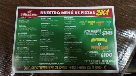 Menu At Pizzas El Mexicano Restaurant Mexico City