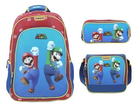 Mochila Escolar Grande Chenson Original Primaria Mario Bros Con Luigi