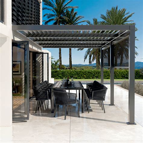 Pergola Bioclimatique Adoss E Motoris E Aluminium X M Led Gris