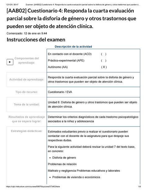 Examen Aab Cuestionario Responda La Cuarta Evaluaci N Parcial