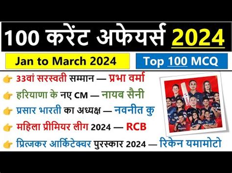 Last 3 Months Current Affairs Jan To March 2024 Current Affairs 2024