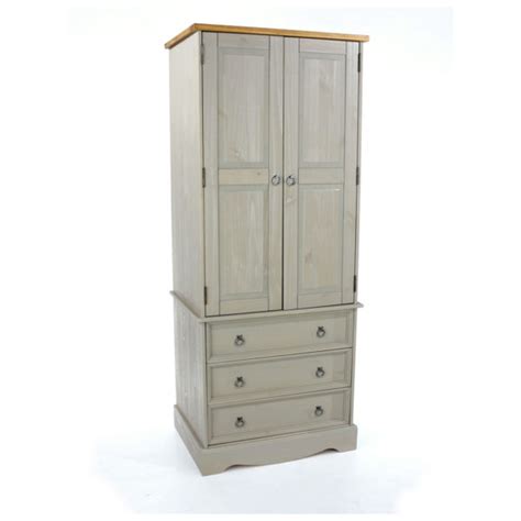 Azusa Grey 2 Door 3 Drawer Wardrobe Grey Wax Oak World