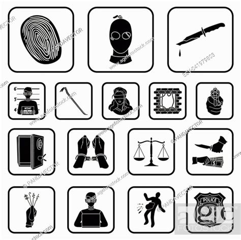 Crime And Punishment Black Icons In Set Collection For Design Stock