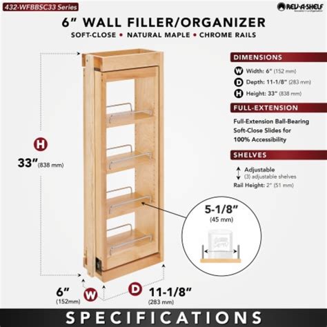 Rev A Shelf 6 Pullout Wall Filler W Soft Close 33 Height 432