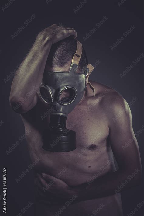 Biohazard Concept Of Risk Of Contamination Naked Man With Gas Stock