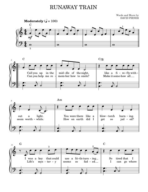 Runaway Train Sheet Music For Piano By Soul Asylum Official