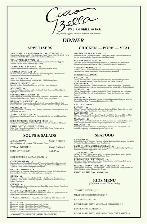 Menu at Ciao Bella Italian Grill pub & bar, Memphis, 565 Erin Dr