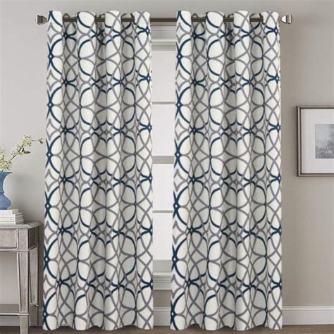 Set 2 Navy Gray Geo Curtains Panels Drapes 63 84 96 108 Inch L