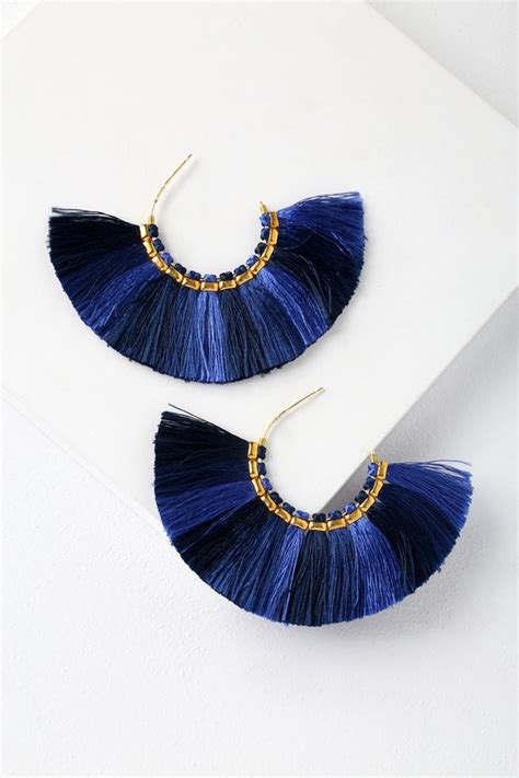 Boho Earrings Navy Blue Earrings Fringe Earrings Lulus