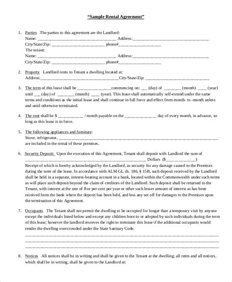 Free 9 Rental Agreement Samples In Ms Word Pdf