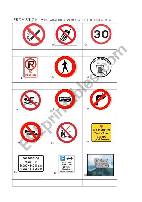 Prohibition Signs Activity With Tl And Context Provided Esl