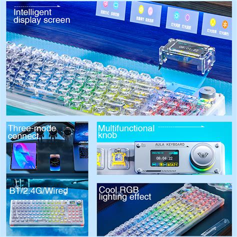 AULA F98pro 95 Keys Transparent Mechanical Keyboard Tri Mode Connect RGB Hot Swap With