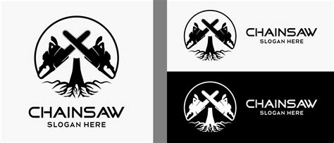 Chainsaw Logo Design Template In Silhouette With Tree Icon In Circle