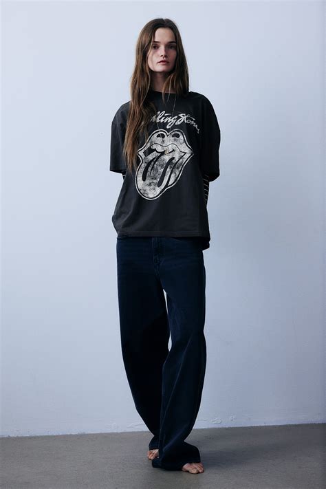 Oversized Printed T Shirt Dark Grey The Rolling Stones Ladies Handm Gb