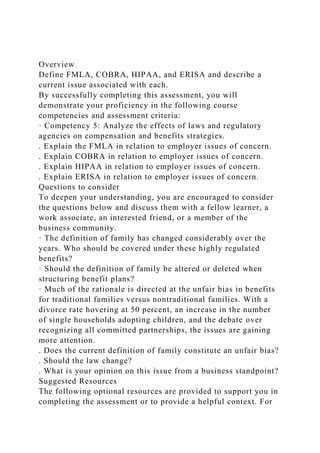 OverviewDefine FMLA COBRA HIPAA And ERISA And Describe A Curr Docx