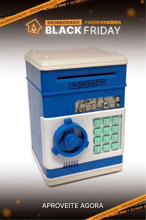 Cofrinho Digital Eletronico Automatico Senha Moedas Notas Azul GT170903