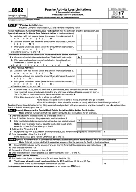 Fillable Irs Form 8582 Printable Forms Free Online