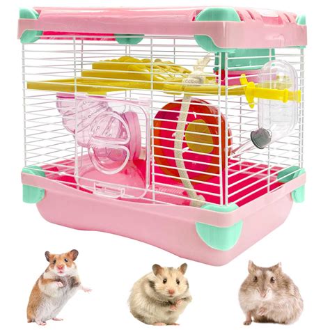 Hamiledyi Portable Hamster Cage 2 Layers Dwarf Hamster Habitat Small Animal Travel Cage with ...