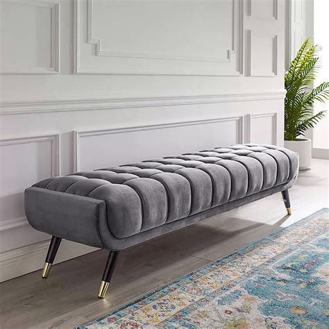 Enoak Modern Gray Bedroom Bench Velvet Upholstery Wooden Legs | Homary | Living room bench ...