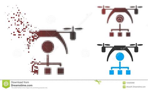 Dissolving Pixel Halftone Copter Distribution Scheme Icon Stock Vector