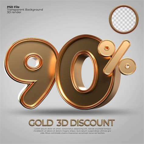 Premium Psd 3d Render Number 90 Percentage Gold Style