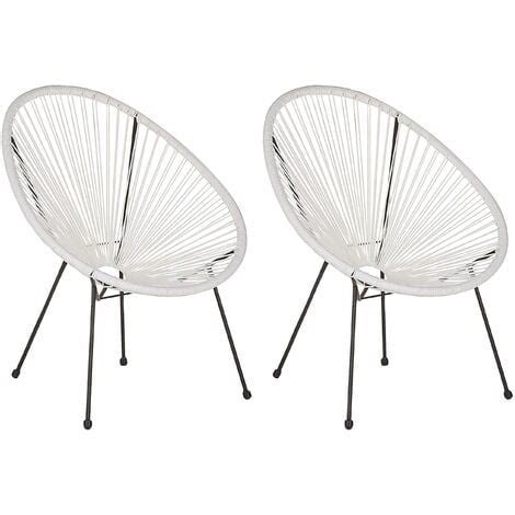 Gartenstuhl 2er Set Weiß Polyrattan Spaghetti Optik Modern