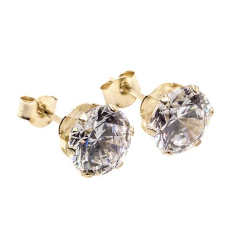 6 Mm Clear CZ Stud Round Solitaire Earrings In 9ct Yellow Gold