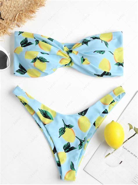 Lemon Print High Cut Bikini Set LIGHT BLUE Bikinis M ZAFUL