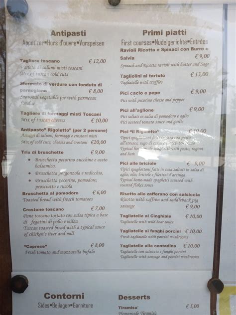 Menu Da Trattoria Rigoletto Ristorante San Gimignano Via Roma