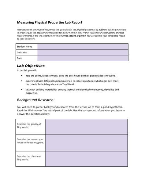 Measuring physical properties lab report - Measuring Physical