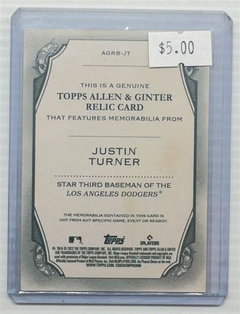 Allen Ginter Justin Turner Full Size Relics B Design Agrb Jt Ebay