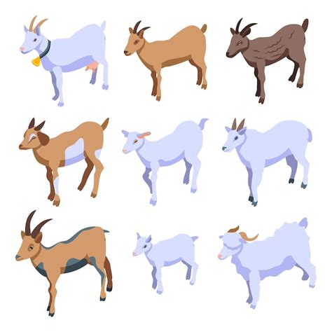 Premium Vector Goat Icons Set Isometric Style