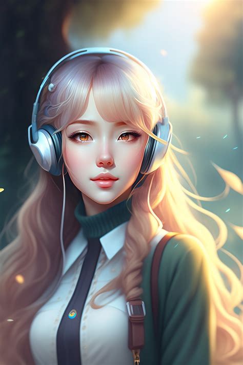 Lexica A Cute Beautiful Girl Listening To Relaxing Music With Her