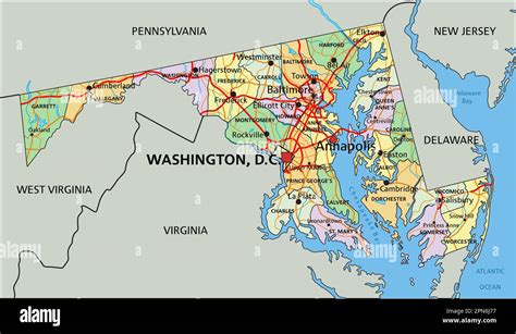 Maryland Highly Detailed Editable Political Map With Labeling Stock