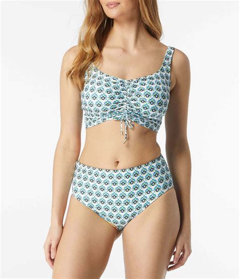 Coco Reef Island Lotus Print Underwire Bra Sized Shirred Bikini Swim