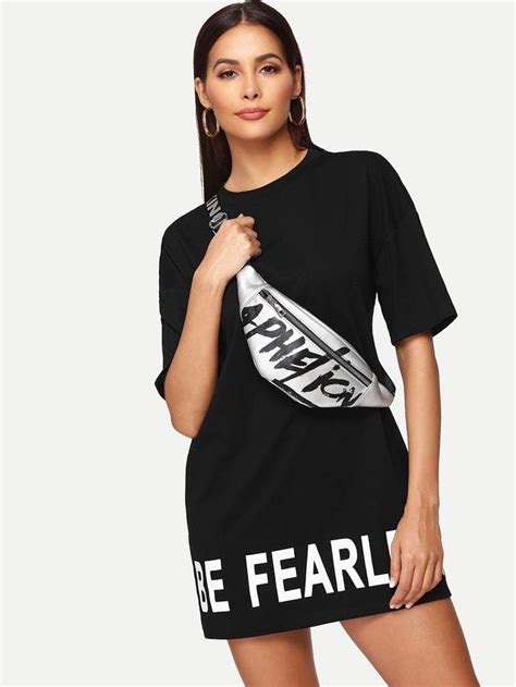 SHEIN Drop Shoulder Letter Graphic Longline Tee Trending Tshirts