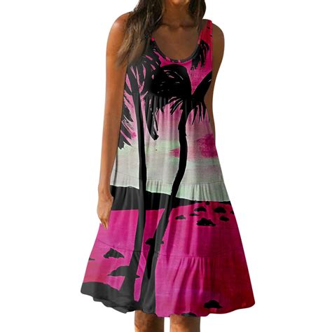 Knosfe Hawaiian Dress For Women Sleeveless Boho Tropical Summer Mini