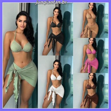 Biquíni bikini maiô feminino de três peças maiô sexy Europa e América Shopee Brasil