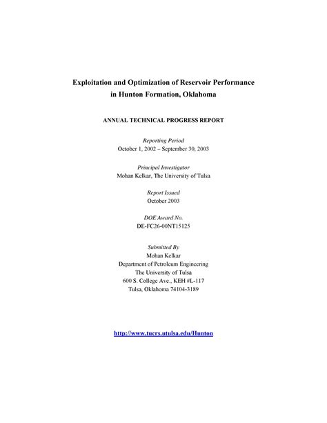 Exploitation And Optimization Of Reservoir Performance In Hunton