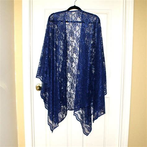 Navy Blue Lace Shawl Shrug Wrap Ruana Caftan Kimono Etsy Lace Shawl